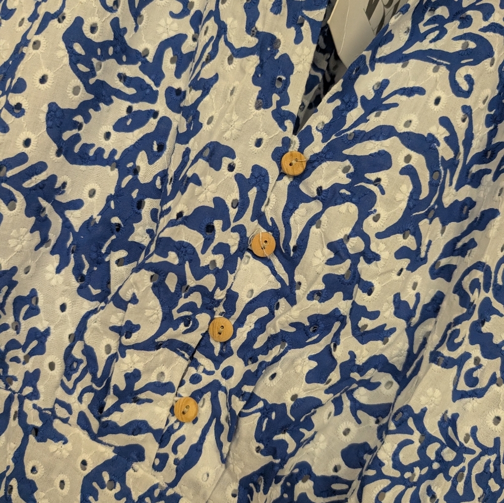 ZARA BLUE OPENWORK EMBROIDERY EMBROIDERED MIDI DRESS BUTTONS M,L,XL 3077/615 - Picture 14 of 17